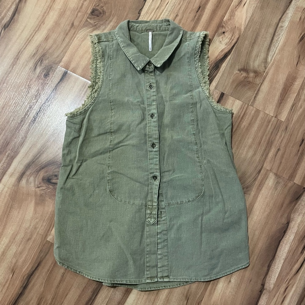 Free People Military Utility Vest Top Frayed Hem Raw Edge X-Small